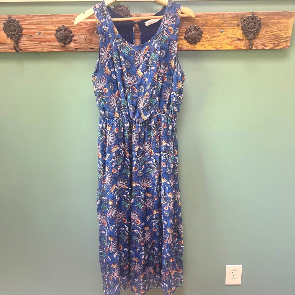 Lara Guidotti Italy Silk Blend Blue Paisley Floral Tiered Maxi Dress Womens L